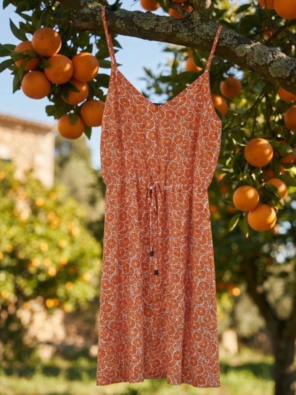 Orange Citrus Print Mini Dress